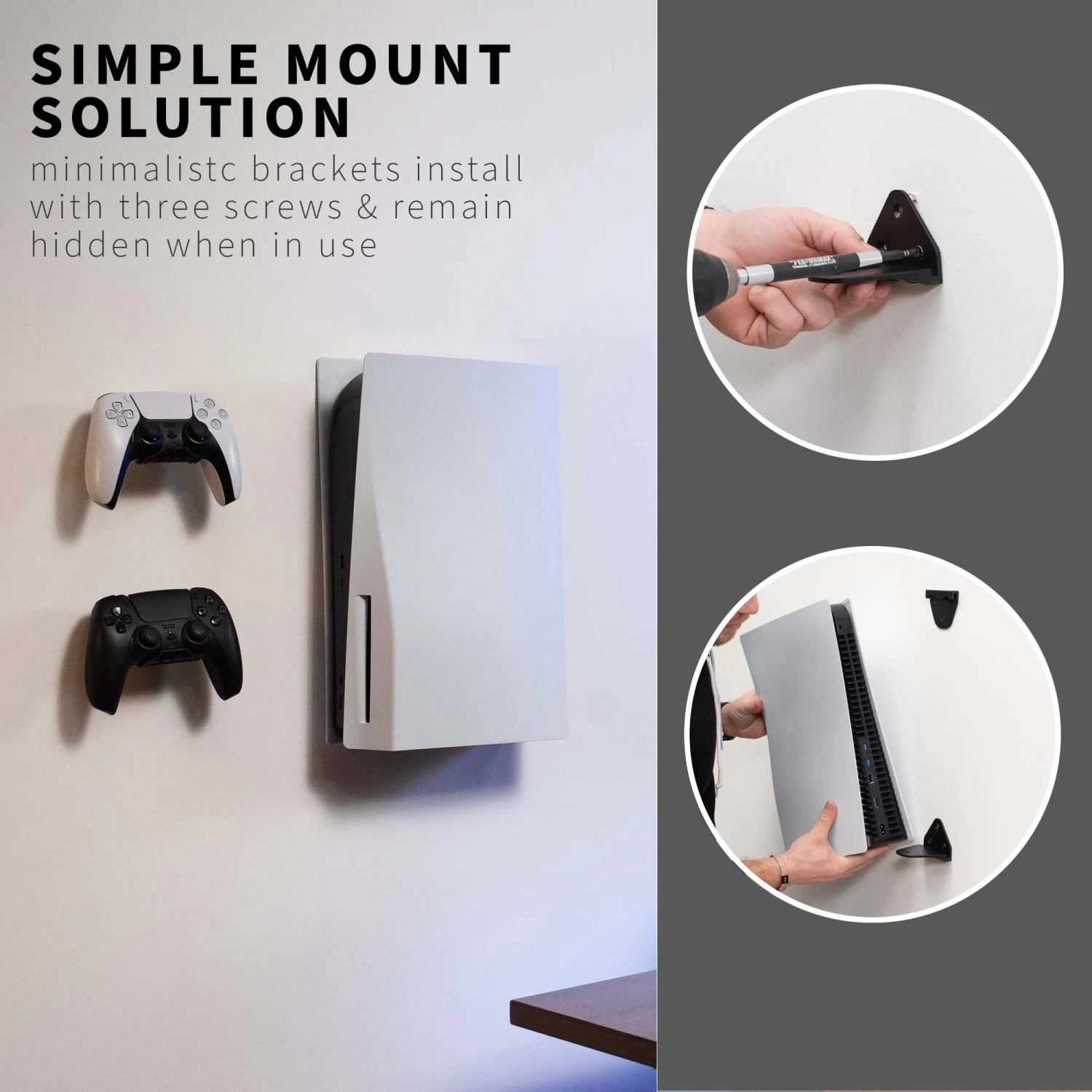 2-in-1 (Wall & Desk) Mount Designed For PS5 + 2 Controller Mounts - Image 6