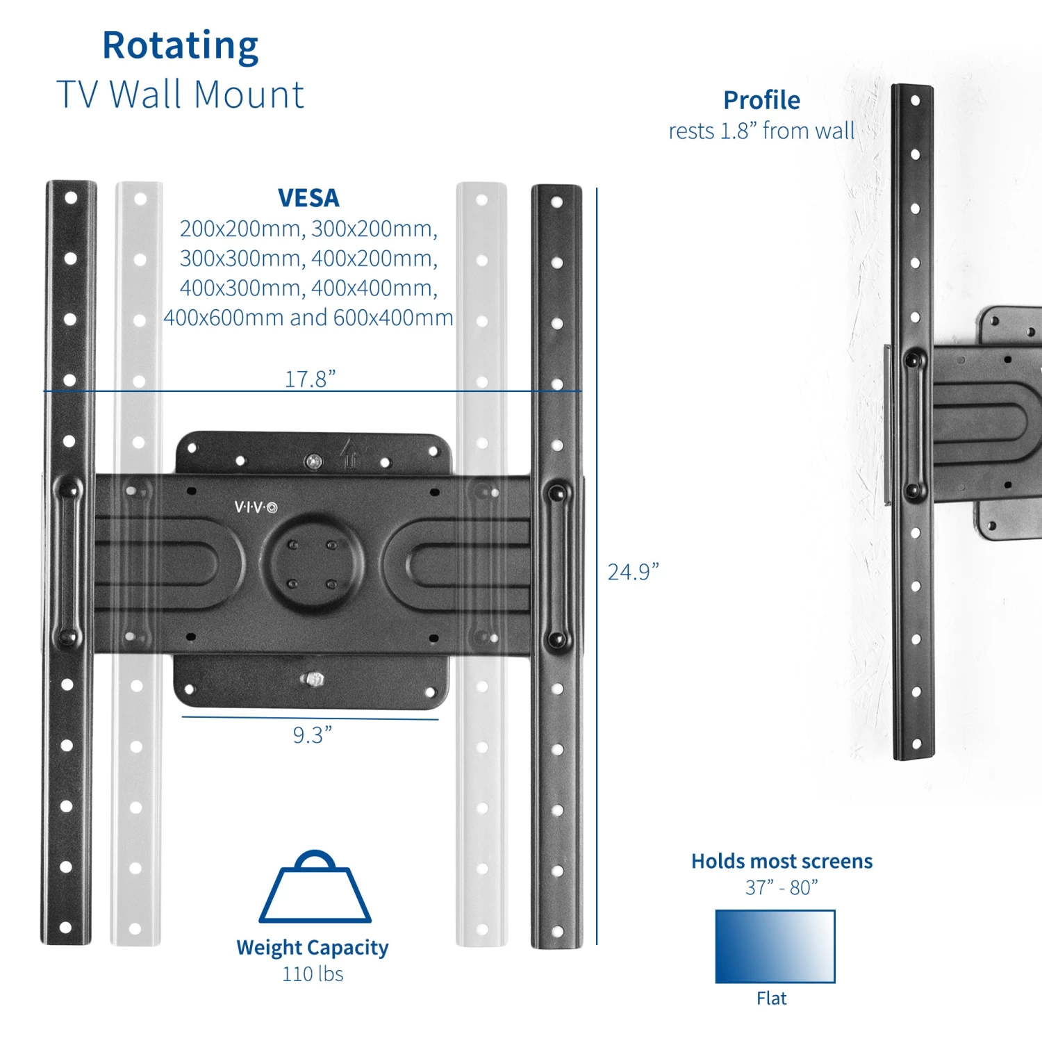 Rotating Wall Mount For 37" To 80" TVs - Image 3