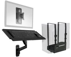 Single Monitor Wall Mount + Keyboard Tray Wall Mount + PC Wall Mount