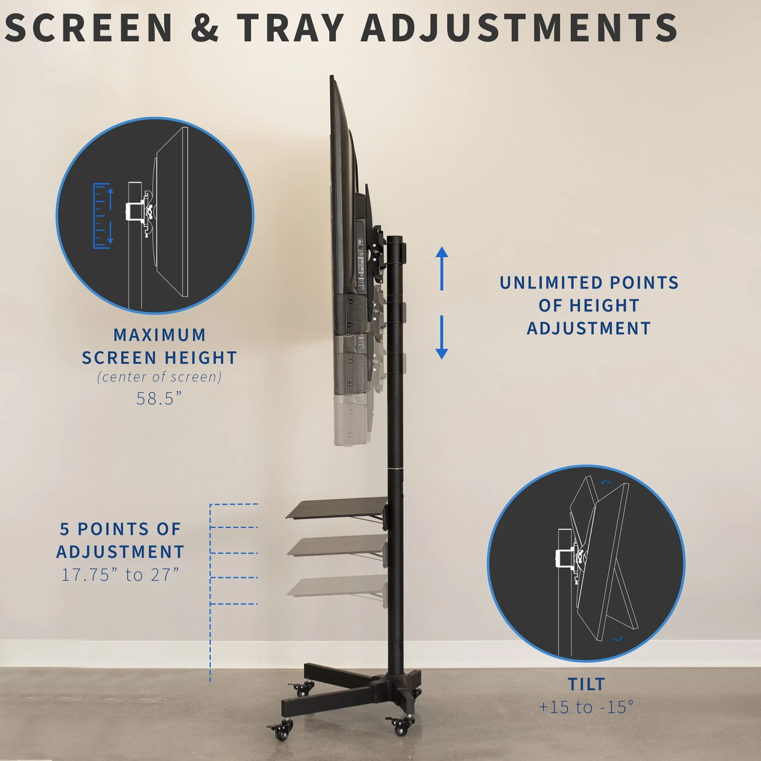 Black TV Cart For 13" To 60" Screens - Image 6