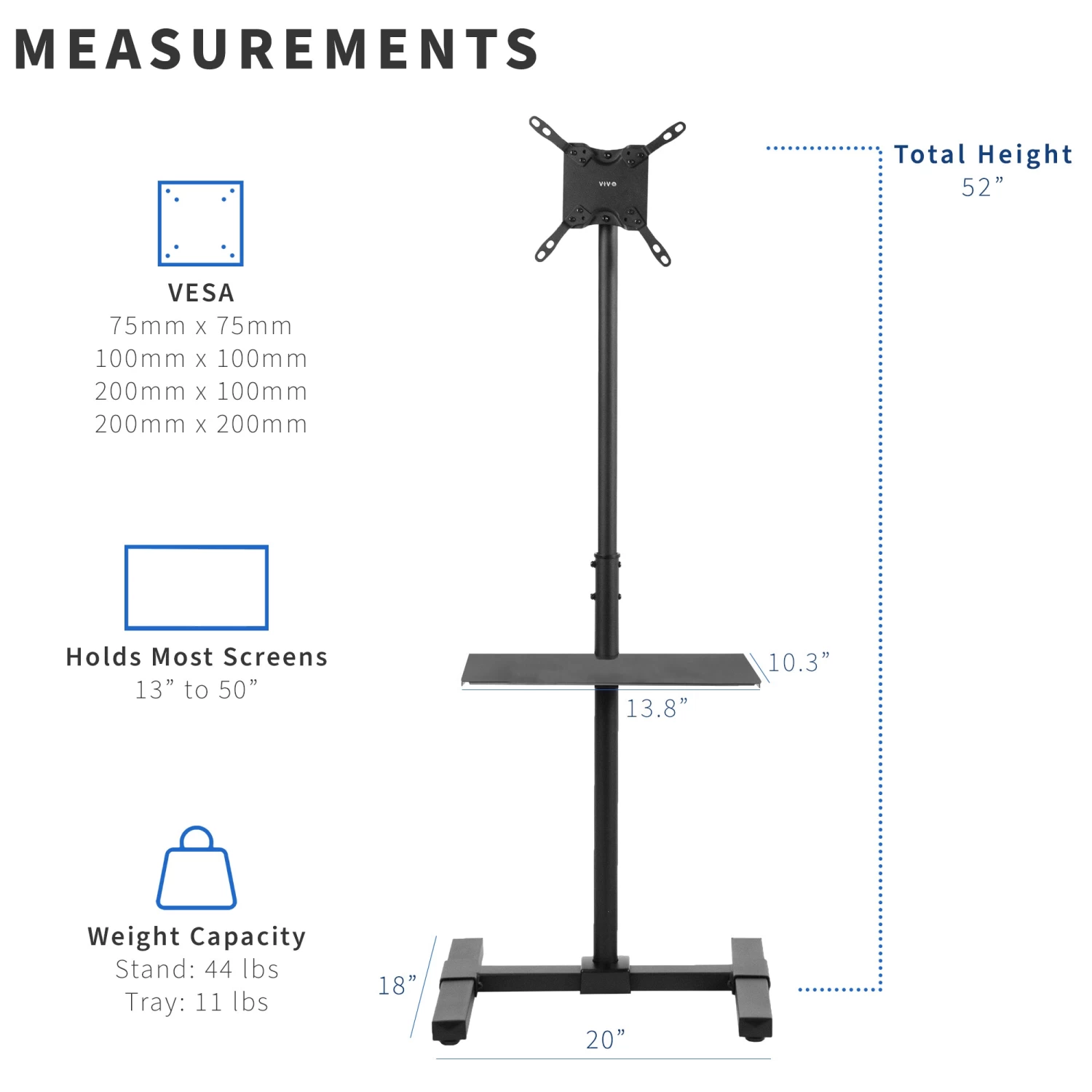 Black Stand For 13" To 50" Screens With Shelf - Image 3