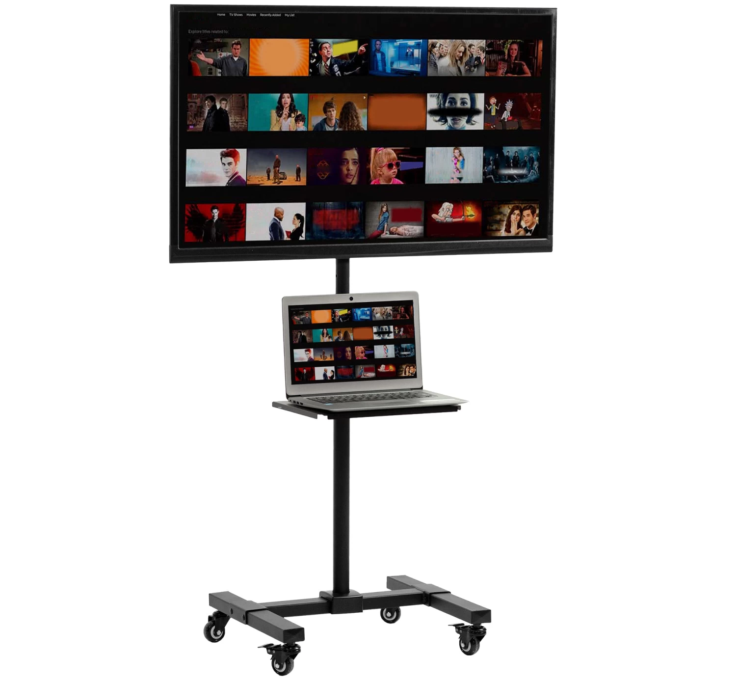 Black TV Cart For 13" To 50" Screens With Shelf