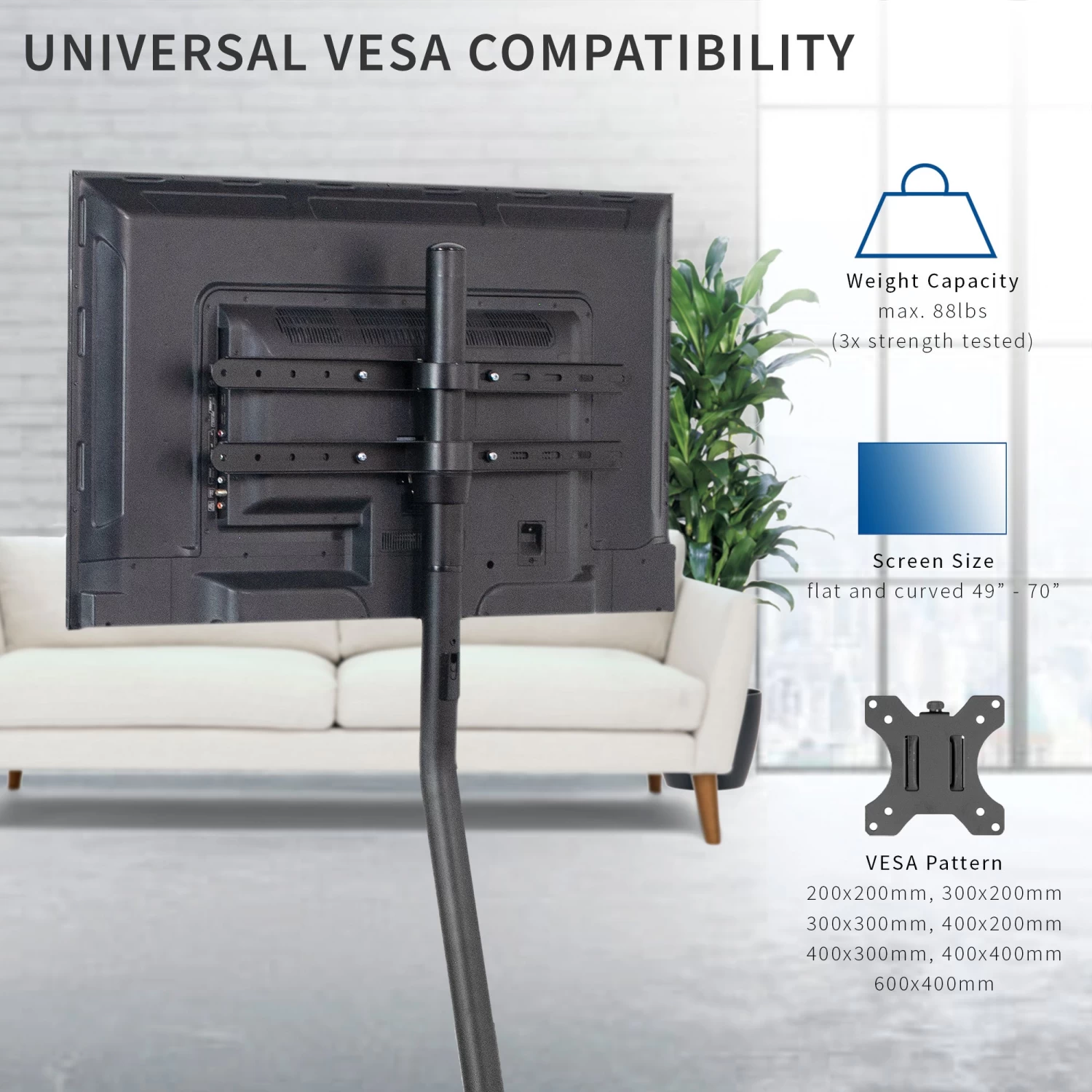 Black V-Base Studio TV Stand For 49" To 70" TVs - Image 3