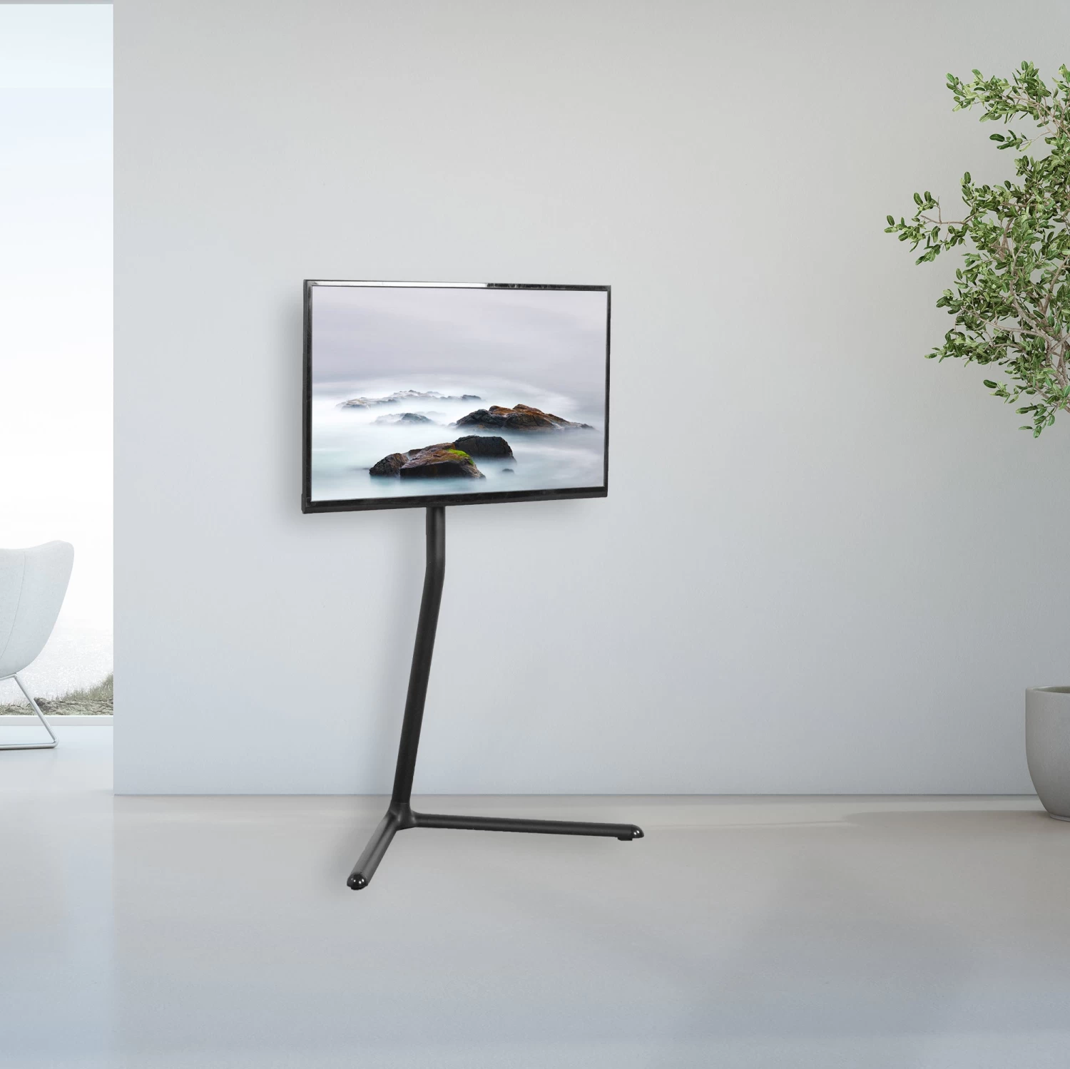 Black V-Base Studio TV Stand For 49" To 70" TVs - Image 9