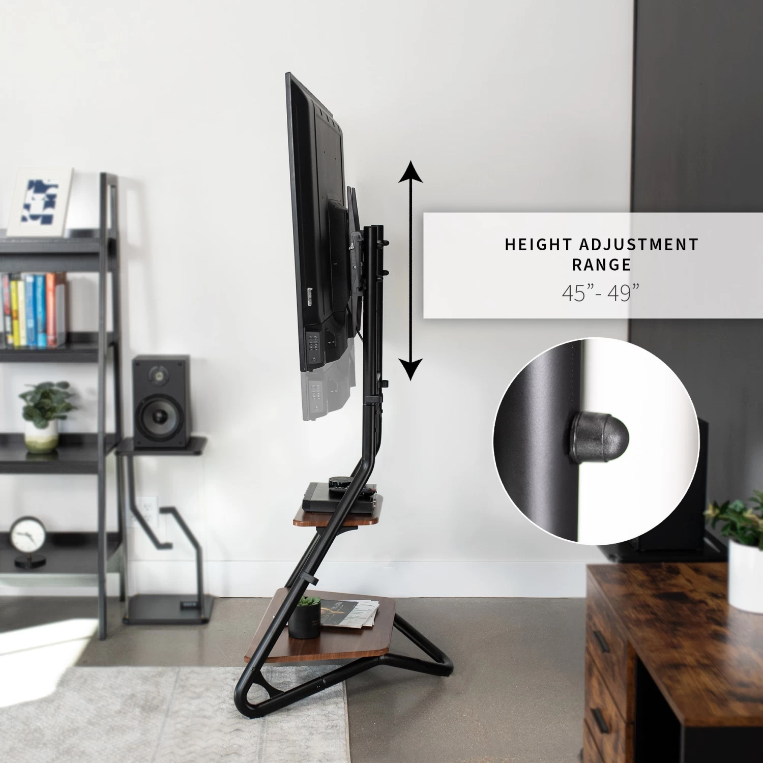 Black Corner TV Stand With Dark Walnut Shelves - Image 4