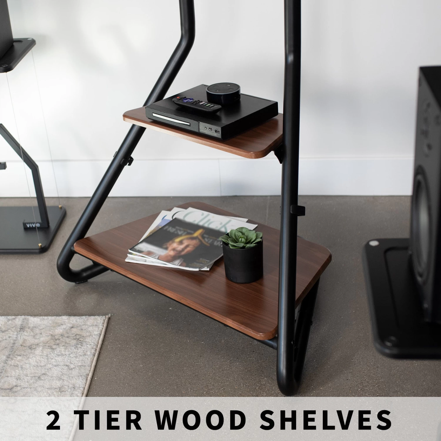 Black Corner TV Stand With Dark Walnut Shelves - Image 5