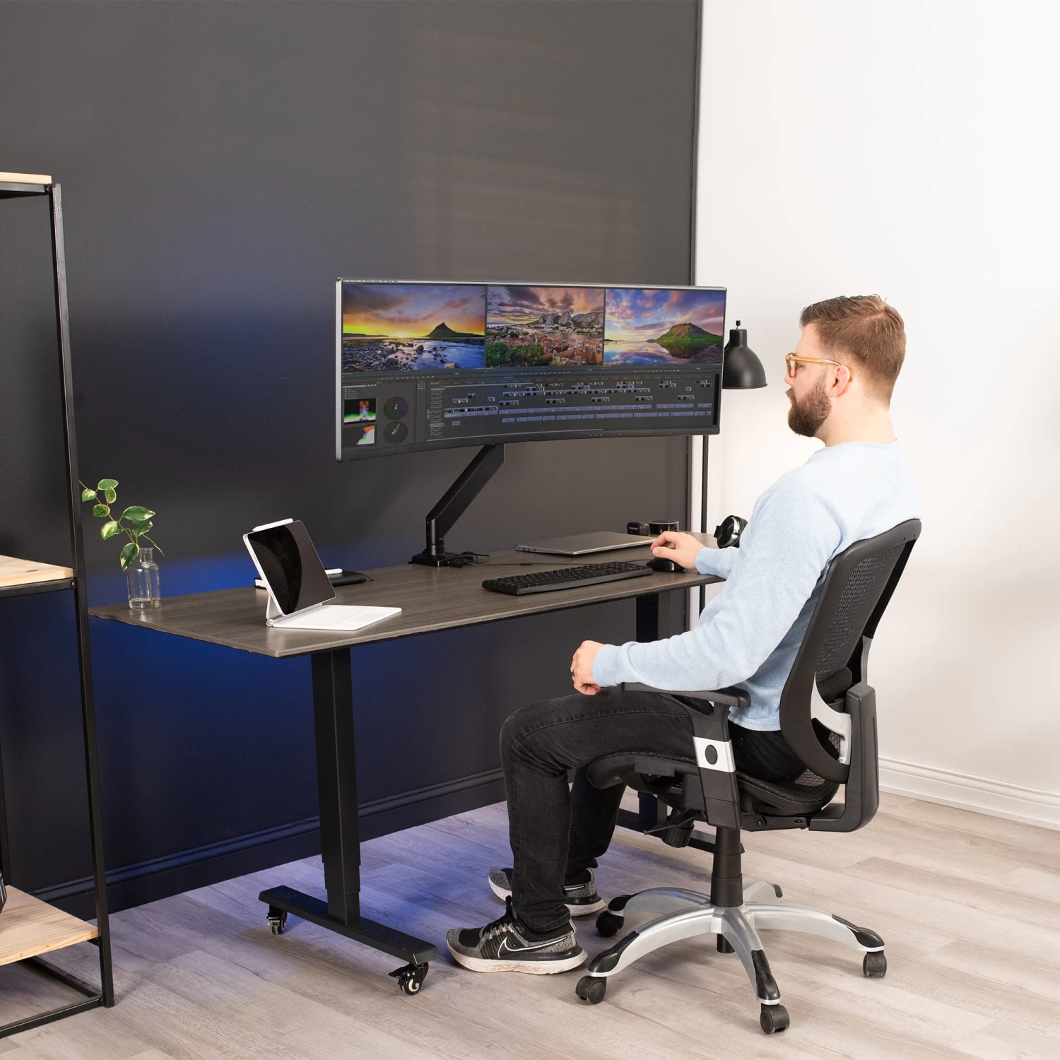 Pneumatic Arm Single Monitor Desk Mount With USB - Image 6